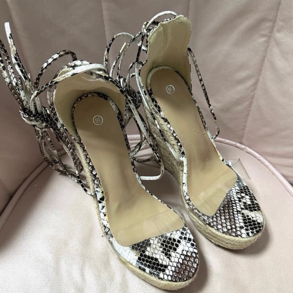 & Other Stories Shoes - & Other Stories Snakeskin Lace-Up Espadrilles